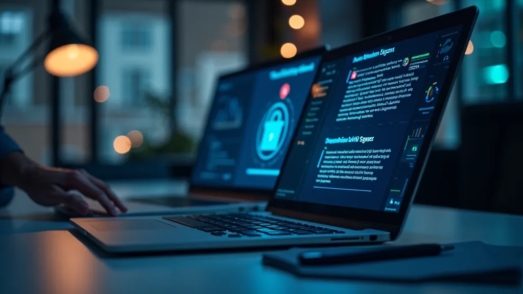 Mūsdienīga galda vide ar digitālajiem drošības notifikācijiem un analītikas dati